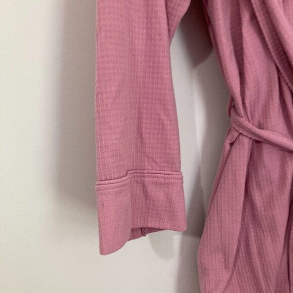 DKNY Women L Pink Cotton Blend Tie Waist Robe Spa Shower Soft Knit - Picture 2 of 11